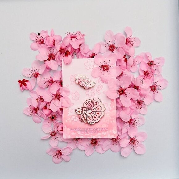 Betta Fish Enamel Pin Set - Sakura Halfmoon - Nature Jewelry - Celestial Brooch - Picture 3 of 6